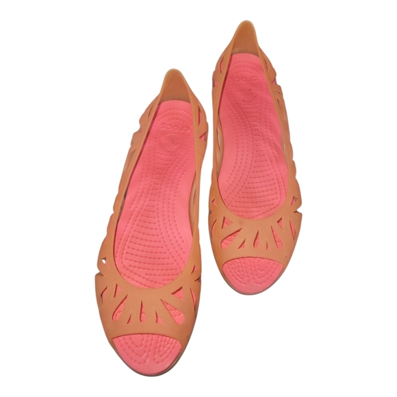 Crocs Adrina III Orange Pink Women's Jelly Peep Toe Slip On Flats W8 - Picture 7 of 10